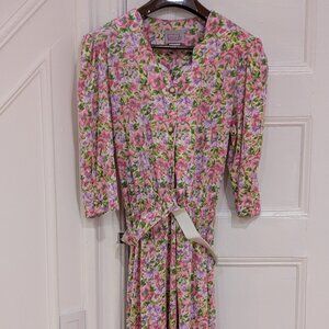 California Looks Women's Belted Waist Button Down Front Pastel Floral Dress 18